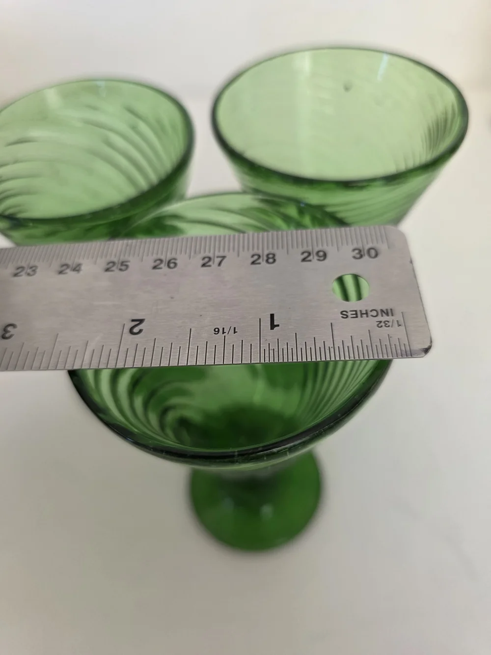 Vintage Emeral Green Swirled Glass Dessert & Cocktail Goblet - Set of 3